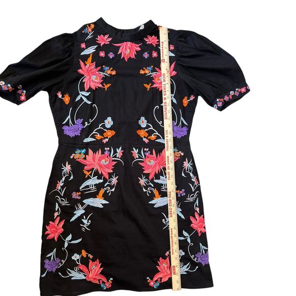 Asos Dress Women's Size 14 Black Cotton Embroidered Floral Colorful Open Back - Picture 11 of 13